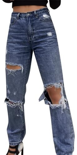 Jeans mit Gummizug Damen Female weit geschnitten hohe Taille weiter beinschnitt 7/8 Hose Sommer Hosen Warehouse Deals Angebote rückläufer Baggy y2k