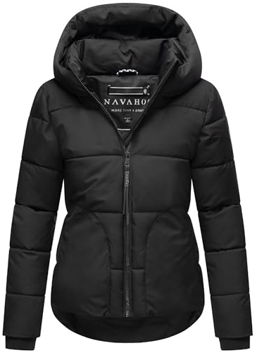 Navahoo Damen Winterjacke warme kurze Steppjacke mit reflektierenden Details, verstellbarer Kapuze und hohem Kragen Lachperle XIV XS-XXL