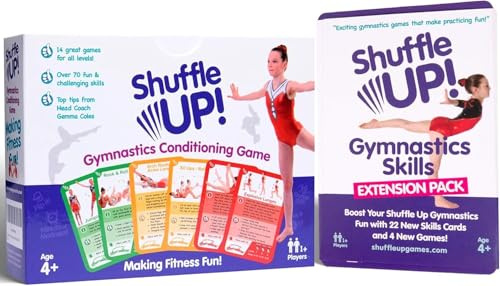Shuffle Up Gymnastics Games Bundle - Family Games Including Original Set with 70+ Fun & Active Fitness Workout Cards and Skills Pack with 22 New Skills Cards for Kids