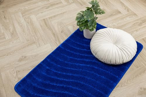 AKCILA Sara Blau Badteppich 60x100 cm, Rechteckig, Badematten & Badteppiche, Badezimmerteppich, Bad Vorleger waschbar, Badematte rutschfest, Bathroom Rug, Bath mat, dusche Teppich, Badmatten