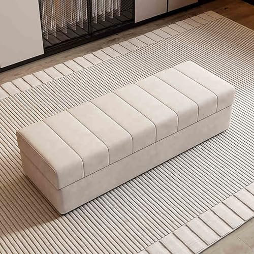 White Upholstered Storage Ottoman Bench with Safety Hinge for Bedroom End of Bed or Living Room Entryway Fabric Storage Bench Seat 150x45x43cm