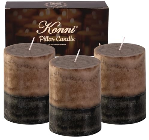 KONNI Layered Pillar Candles Set of 3, 3x 4 Table Decor Coffee