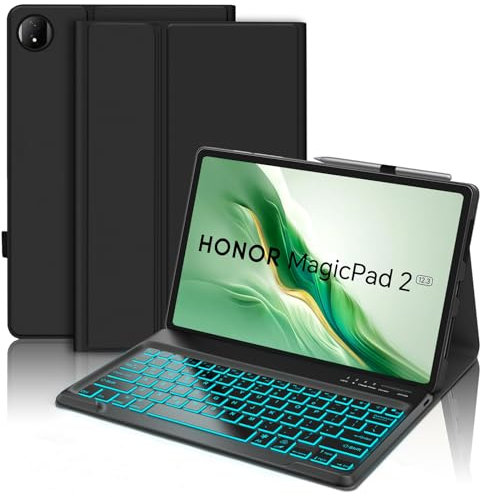 SENGBIRCH Keyboard Case for Honor Magic Pad 2 12.3 inch - UK Layout Detachable Wireless Backlit Bluetooth Keyboard, Protective Cover for Honor Magic Pad 2 2024, 12.3-inch AI Tablet, Black