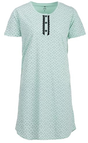 Zeitlos Nachthemd Damen Kurzarm Leni mit Herzen und Mini-Spitze Knopfleiste M-2XL Schlafshirt