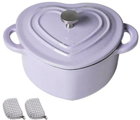 Enamel Cast Iron Dutch Oven, Heart-Shaped Pot with Lid and Dual Handles, Silicone Accessories Included, Works on All Stovetops, Oven Safe to 500°F