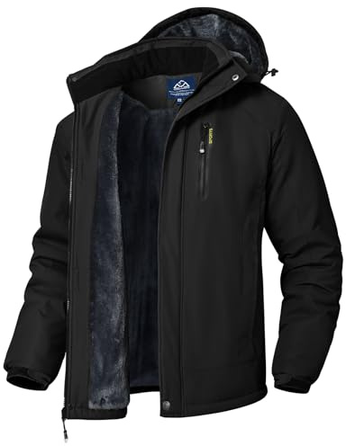 donhobo Men's Waterproof Winter Jackets,Men Hiking Ski Snow Jackets,Outdoor Fleece Walking Jacket Coat Black XL