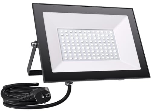 LED Strahler Außen mit Stecke - 100W 6500K 10000LM Superhell LED Strahler