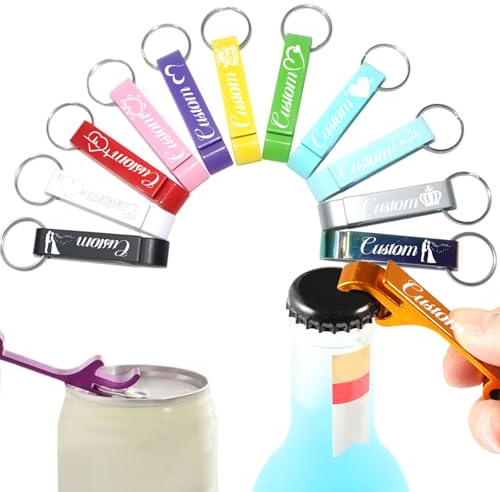Uniqora 10-100 Stück Personalisierter Flaschenöffner Schlüsselanhänger Graviert mit Text/Logo, Personalisierte Flaschenöffner gastgeschenke für Gäste, Ideal Hochzeitsgeschenke Jubiläen (100 Stück)