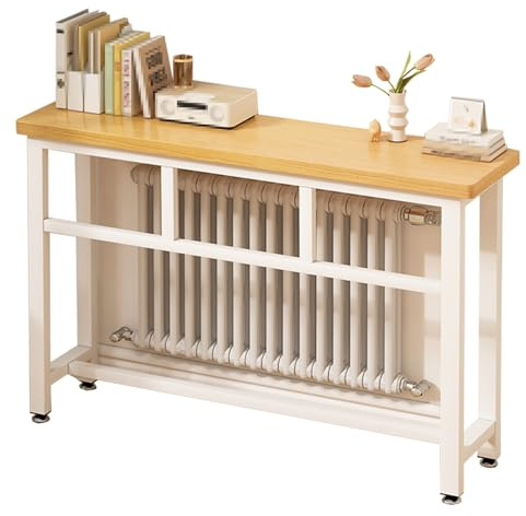 Radiator Cover Table, Narrow Console Table with Steel Frame, Over Radiator Shelf for Living Room, Sofa Behind, Storage Shelf with Adjustable Feet, Maximize Space(White,100x20x75cm/39x8x30in)