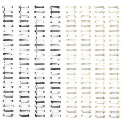 Vaessen Creative Drahtbindekämme Schwarz & Gold – 8 St. Metall Binderinge 30,5 cm x 16 mm und 2:1 - für das Bind Easy Bindegerät – Selbstgemachter Notizbücher, Planer, Journals und Alben
