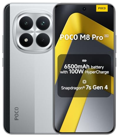 XIAOMI Poco M8 Pro 5G Smartphone, 8+256GB, 50MP Kamera, Silber | 6.83 1.5K CrystalRes AMOLED, Snapdragon® 7s Gen 4, 50MP Light Fusion 800 mit OIS, IP68, Handy mit Android, 2 Jahre Garantie