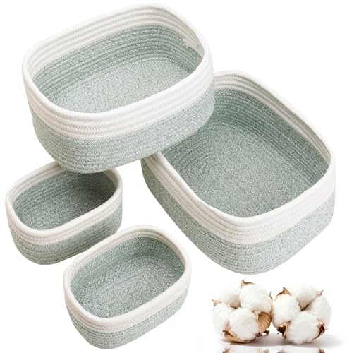 Withosent 4er Set Aufbewahrungskorb Geflochten Baumwollseil, Korb Aufbewahrung Körbchen Wickeltisch Organizer, Stapelbare Speicher Storage Basket für Kinderzimmer Wohnzimmer Bad