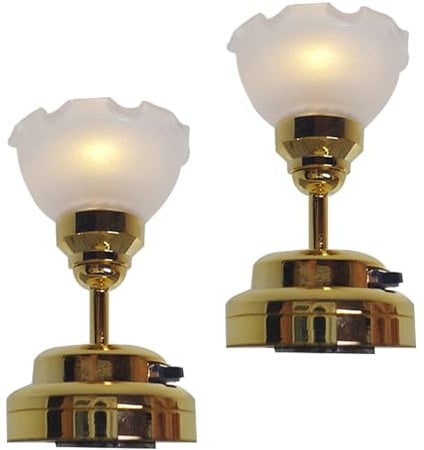 2Pcs Dollhouse Ceiling Lights 1:12 Scale Simulation Miniature Metal Battery Powered LED Lighting Floral Shape