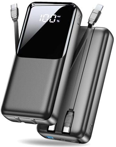 Power Bank Fast Charging, 40000mAh Portable Charger w/Built-in 2 Cables