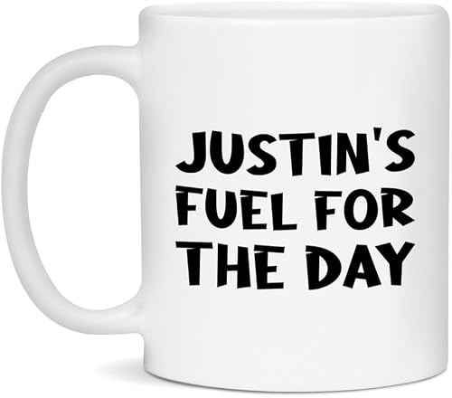 Mug 330Ml Tazze Da Caffè Con Manico In Ceramica Tazzine Per Bevande Ufficio Latte, Justin'S Fuel For The Day Justin