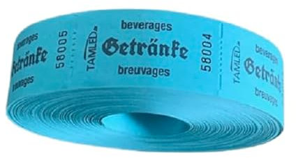 TAMLED Bonrolle GETRÄNKE blau dreisprachig 1 Rolle mit 1000 perforierten Abrissen fortlaufend nummeriert Gastro Festival Getränke Verpflegung Events Firmenveranstaltung Volksfest Verein Wertmarke