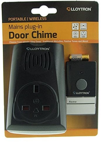 16 Melody Mains Plug-in Cordless Door Chime/Socket - Black