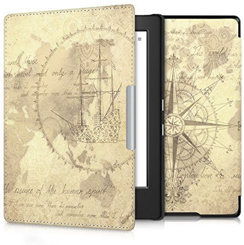 kwmobile Klapphülle kompatibel mit Kobo Aura H2O Edition 1 Hülle - eReader Case - Travel Vintage Braun Hellbraun