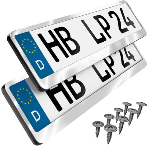 Premium Auto Kennzeichenhalter Nummernschildhalter Edelstahl poliert Kennzeichenverstärker Kennzeichenhalterung Nummernschildhalterung Halter Kennzeichen Nummernschild (Edelstahl poliert)
