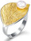 Springlight ✦ Weihnachtsgeschenke für Frauen Damen Ring Blätter mit Süßwasserperle Offener Ring S925 Sterling Silber Ringe Frauen Handgemachte Schmuck Geschenke für Frauen.(Gold)