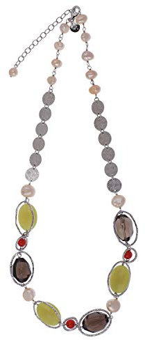 Damen-Kette echt Silber 925 mit Rauchquarz Jade Achat und Süßwasser-Perlen 48-53 cm lang Edelsteinkette