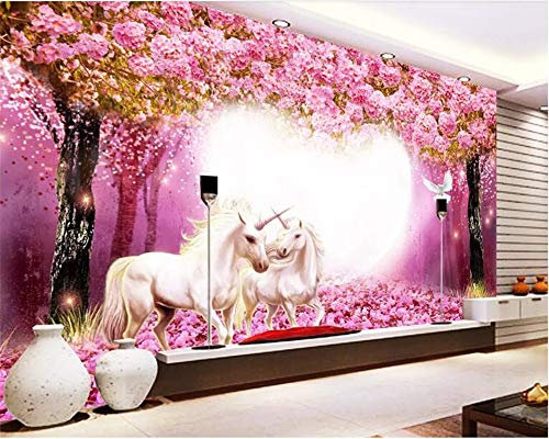Maßgeschneiderte 3d wallpaper Warm Taoyuan Woods Weißes Pferd Einhorn 3D TV Kinderzimmer Hintergrund Wandtapete 3d, 350 * 256
