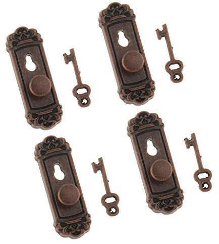 chiwanji 4 1/12 Puppenhaus Vintage Türklinke mit Hauptpunkt, Key ACCS Bronze
