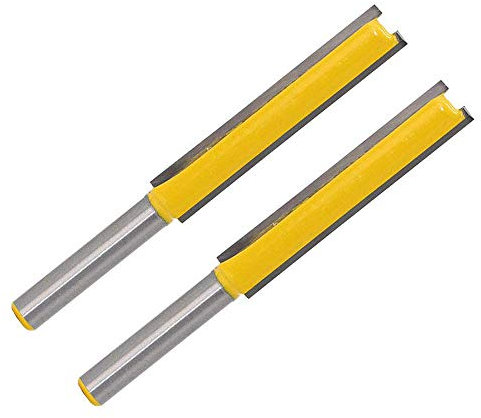 Edinstry HA0298 Router Bit Cutter, 1/4 inch x 3/8 inch Shank Long Straight Flush Trim Router Cutter Bit Tool, Pack of 2, 2 Inches,Yellow