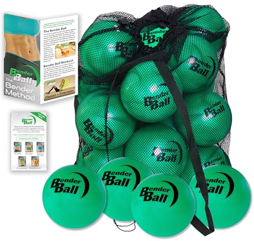 Bender Ball officiellt klubbkit (set med 25), original mjuk 23 cm pilatesboll, liten träningsboll för barre, yoga, stabilitet, magmuskler, kärna, sjukgymnastik – nätväska, instruktioner och strömmande