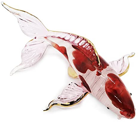 11,4 cm lange Koi-Fische, geblasene Glasfigur, Miniatur, rot-weiß, Karpfenfigur, japanisches Tierhandwerk, Glücksgeschenk, Dekoration