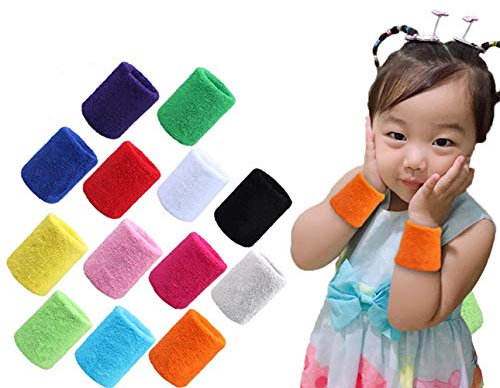 MoonyLI 12 Stück Sport Armbänder Handgelenk Schweißbänder Kinder Schweißbänder Bunte Sport Armbänder Baumwolle SWE Elastic Terry Stoff Armbänder (Frauen Männer Kind) 6 Farben