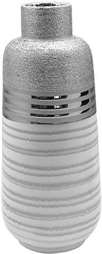 Gilde Lavena 47221 Vase à bouteille Argenté/blanc/gris clair Hauteur 31 cm Largeur 13 cm Profondeur 13 cm