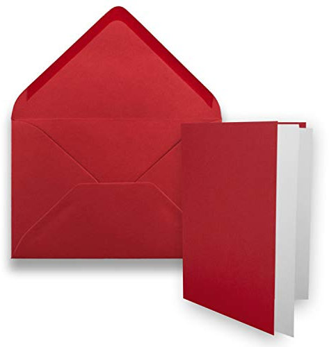 25x DIN B6 Faltkarten Set mit Umschlägen in Rosenrot (Rot) - 120 x 170 mm - inkl. weißem Einlege-Papier - ideal für Einladungskarten, Hochzeit, Taufe, Kommunion, Konfirmation