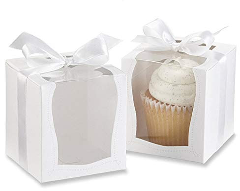 Srup 12 Stück Weiß Cupcake Kuchenboxen, Einzelne Cupcake Muffin Boxe mit Sichtfenster, Einzelne Cupcake-Boxen, Weiße Fenster Kuchenboxen, mit Innenschale und Weißem Band (3,5 x 3,5 x 3,5 Zoll)