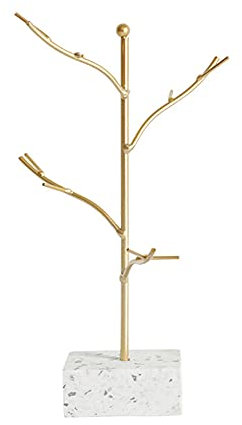 Schmuckständer aus massivem Marmor Gold | Aufbewahrung für Halsketten, Armbänder, Schlüssel & Ringe | Geschenk für Freundin (quadratische Basis)