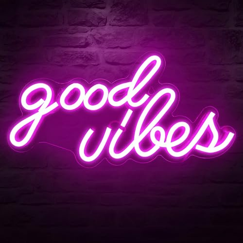 decanit Good Vibes Neon Signs for Wall Decor，Powered by USB Neon Light for Bedroom Decor, Pink Color,16''x 7.9''x 0.6'', NN-0021