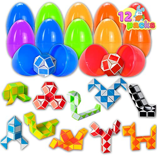 JOYIN 12 vorgefüllte Ostereier mit Mini-Schlangenwürfeln, Twist-Puzzle-Spielzeug, Schlangen-Geschwindigkeitswürfel, Fidget für Kinder, Osterparty, Eiersuche