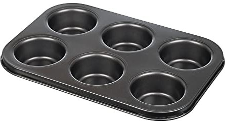 Invero Oven Muffin Tray 6 Cup Non-Stick Bakeware Pan Dish for Fairy Cakes, Muffins, Yorkshire Puddings, Cupcakes, Brownies and more - Carbon Steel