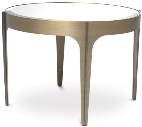 Casa Padrino Luxus Beistelltisch Messing/Bronze Ø 64 x H. 43,5 cm - Runder Edelstahl Tisch mit Spiegelglas Tischplatte - Luxus Wohnzimmer Möbel