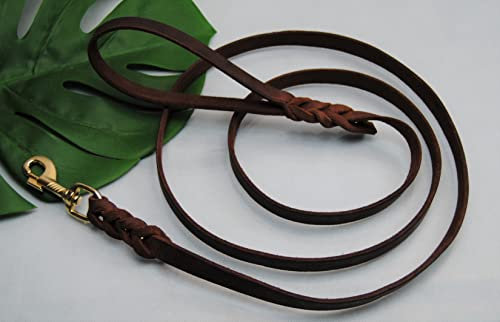 BULLYZEI Lederleine geflochten Antik-Leder Messing 16mm x 2m MIT Schlaufe Führleine
