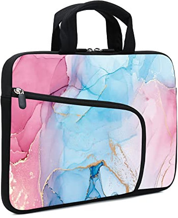 AMARY Laptop Sleeve 14-15.6 Chromebook Case Ultrabook Case Notebook Sleeve PC Messenger Bag Tablet Case Neoprene Handle Sleeve for Kids Men Women, Two Pockets for Men Kids (Marble)