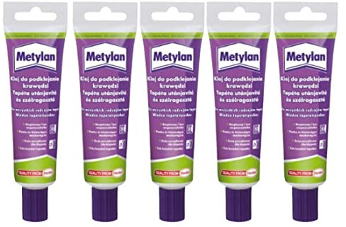 Metylan Naht- und Reparaturkleber, hohe Klebkraft, einfache Anwendung, für alle Arten von Tapeten, repariert Risse und kleine Flächen von Wandtapeten, Transparent, 5x 60 g Tube