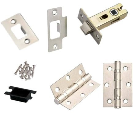 Hardware Solutions - Tubular Latch 64mm and Ball Bearing Hinges 76mm - Premium Design - Satin Stainless Steel - Fixings Included