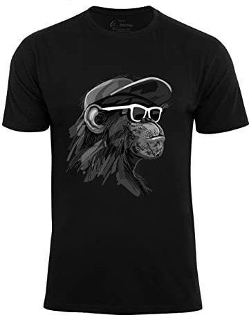 Herren T-Shirt Cool Monkey mit Brille, Shirt mit Affendruck, schwarz, Gr. S
