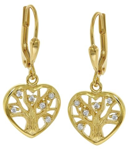 trendor Ohrringe Lebensbaum Gold 333 / 8K mit Zirkonia eleganter Ohrschmuck für Damen, zauberhafter Schmuck aus Echtgold, modische Geschenkidee 41493