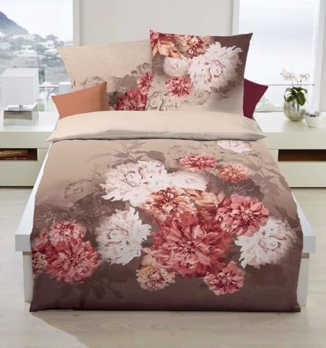 Kaeppel Mako Satin Bettwäsche 2 TLG. 135x200cm Flamenco Mocca Braun Violett Blütentraum