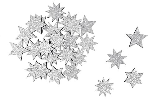 Oblique Unique® Holz Sterne Streudeko verschiedene Größen funkelnde Sterne Tisch Deko Weihnachten Jubiläum Hochzeit Geburtstag Party (Holz Sterne Set Mix - Silber)