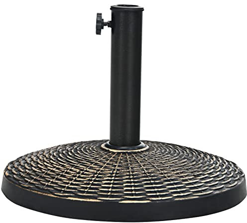 GOPLUS Soporte para sombrilla, soporte de resina para sombrillas de 38 a 48 mm, pie redondo con diseño de ratán para jardín, terraza, balcón y césped, estilo vintage