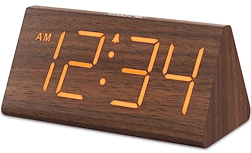 DreamSky Wooden Digital Alarm Clocks for Bedrooms - Electric Desk Clock with Large Numbers, USB Port, Loud Alarm for Heavy Sleepers, Adjustable Volume, Dimmer, Snooze, DST, Wood Décor, Adapter Powered
