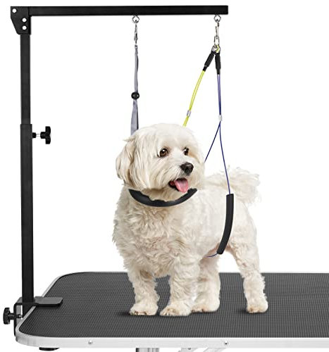 Braccio Regolabile per la toelettatura del Cane con Potente Morsetto in Metallo Antiscivolo, Braccio Portatile per la toelettatura degli Animali Domestici con 1 Cappio ad Anello e Due Supporti Senza